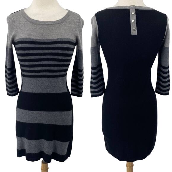 Cynthia Rowley Merino Wool Sweater Dress Color Block Stripes Mini Black Womens M - Picture 1 of 8